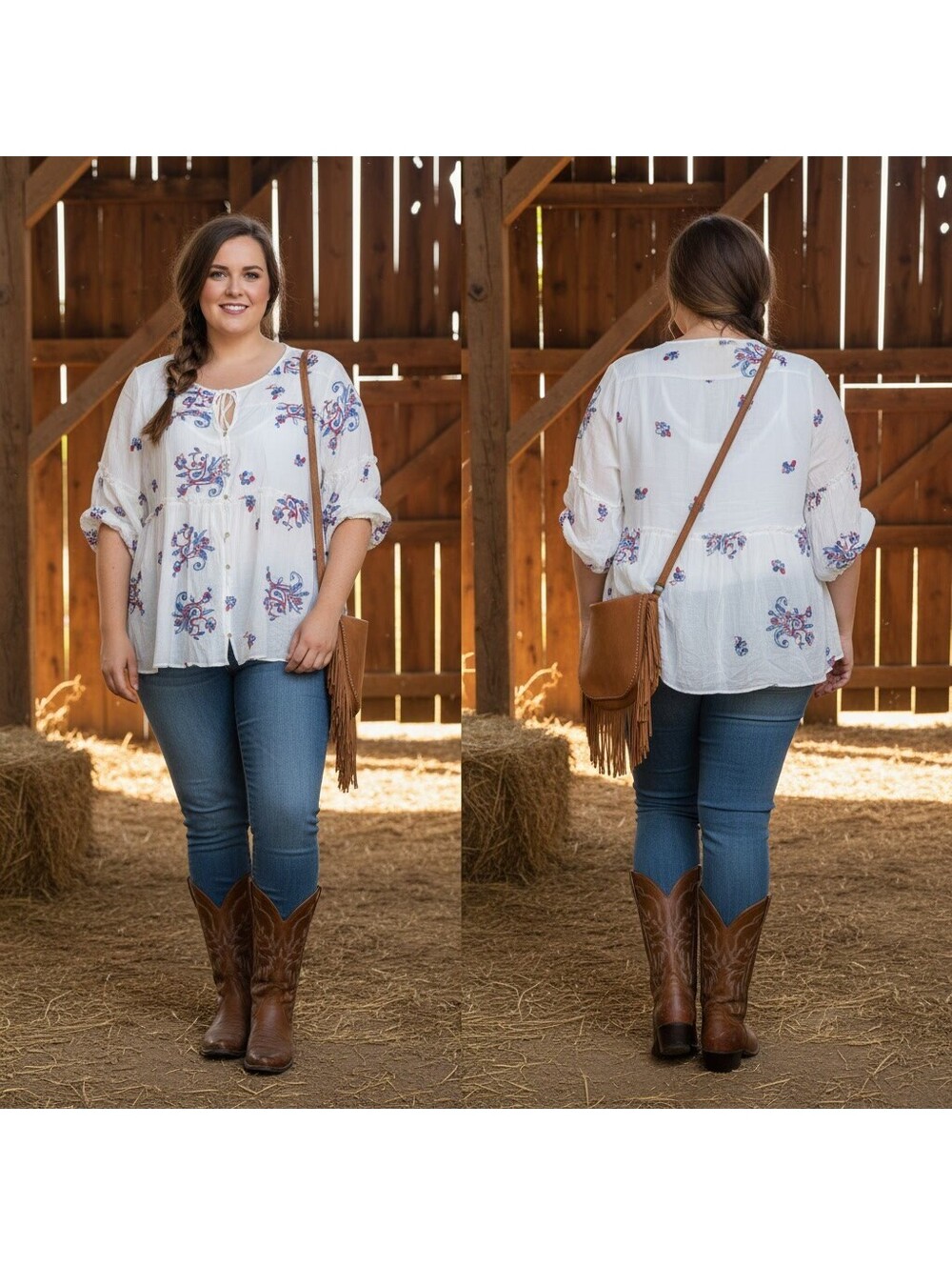 1896 - Hope Springs XL White Embroidered Bohemian Blouse